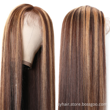 Human Hair Wigs With Lace Frontal Blonde Brown Highlight Mix Color Custom Wig, Private Label Personal Design Wig